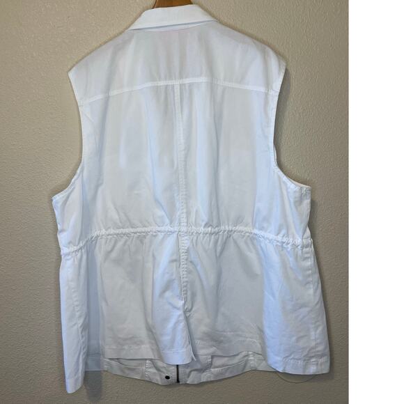 Woman Within Minimalist White Draw String Waist Zip & Snap Closure Vest 1X - Picture 3 of 12